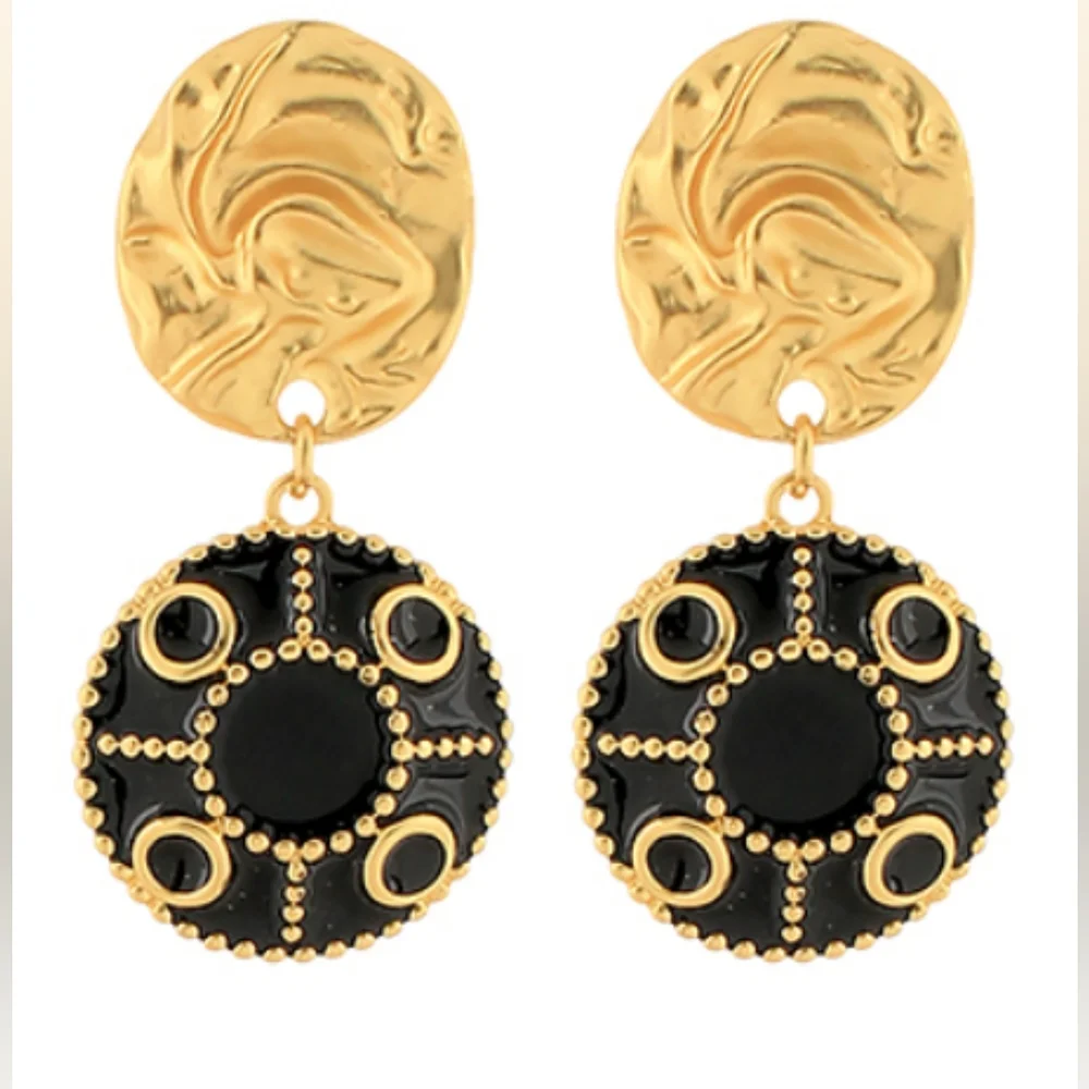 Golden Stella Black & Gold Brilliance Vintage Styled Pierced Earrings